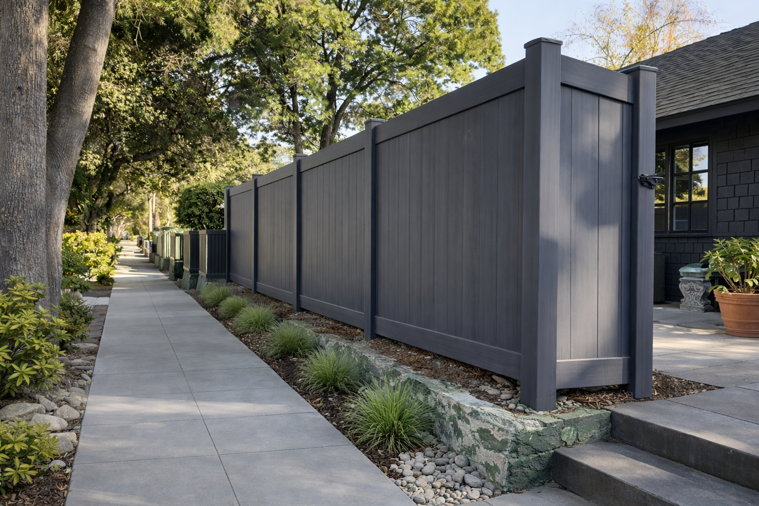 Premium vinyl privacy fence installed at a Southern California home