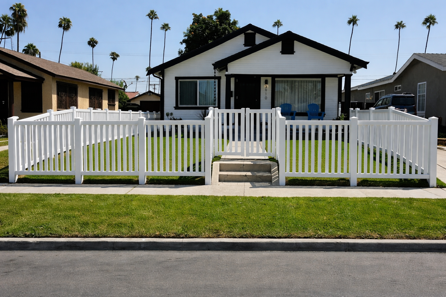 White Vinyl Closed Picket Fence - Residential