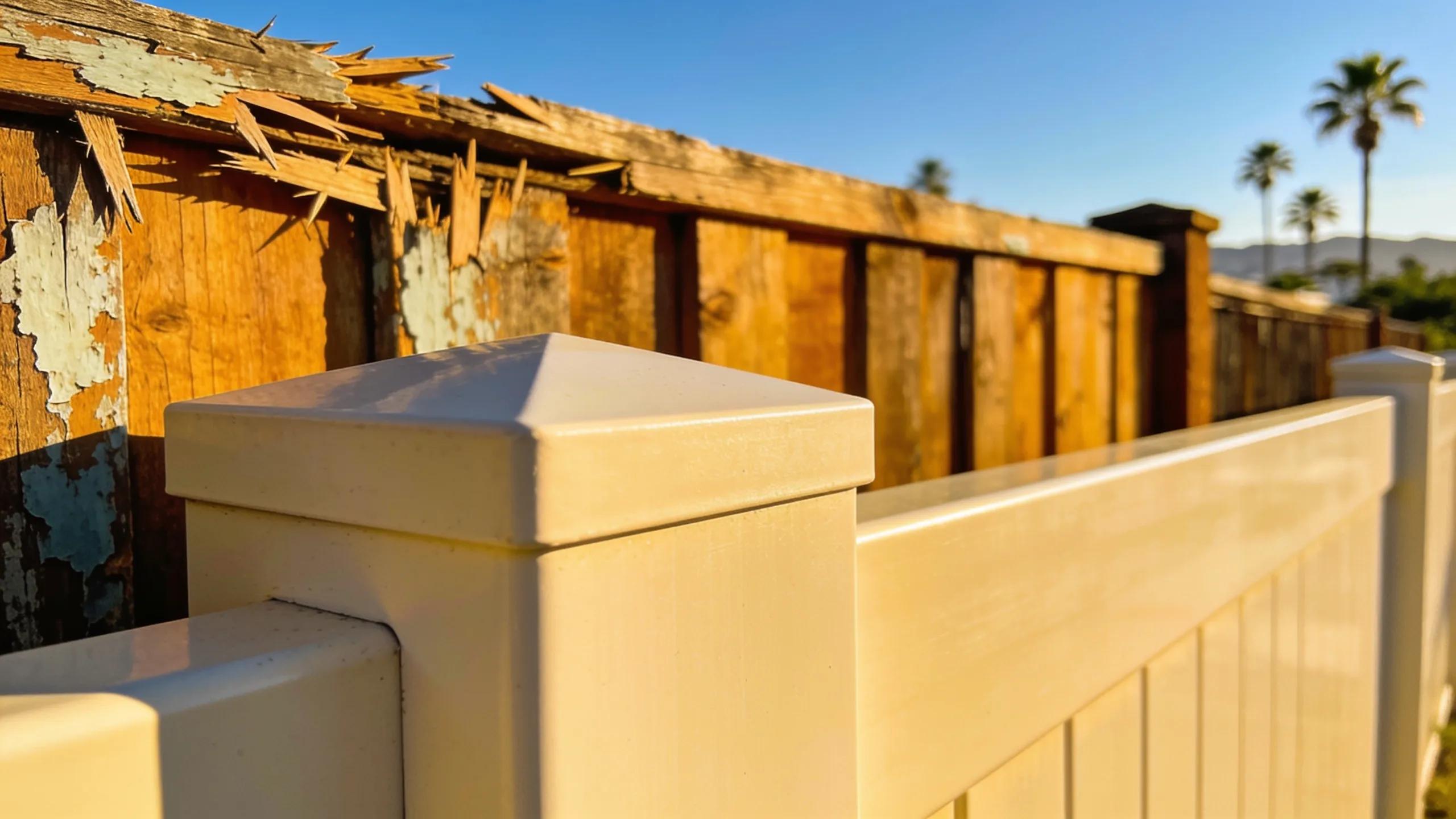 Close-up of a pristine vinyl fence panel showcasing durability against Southern California weather
