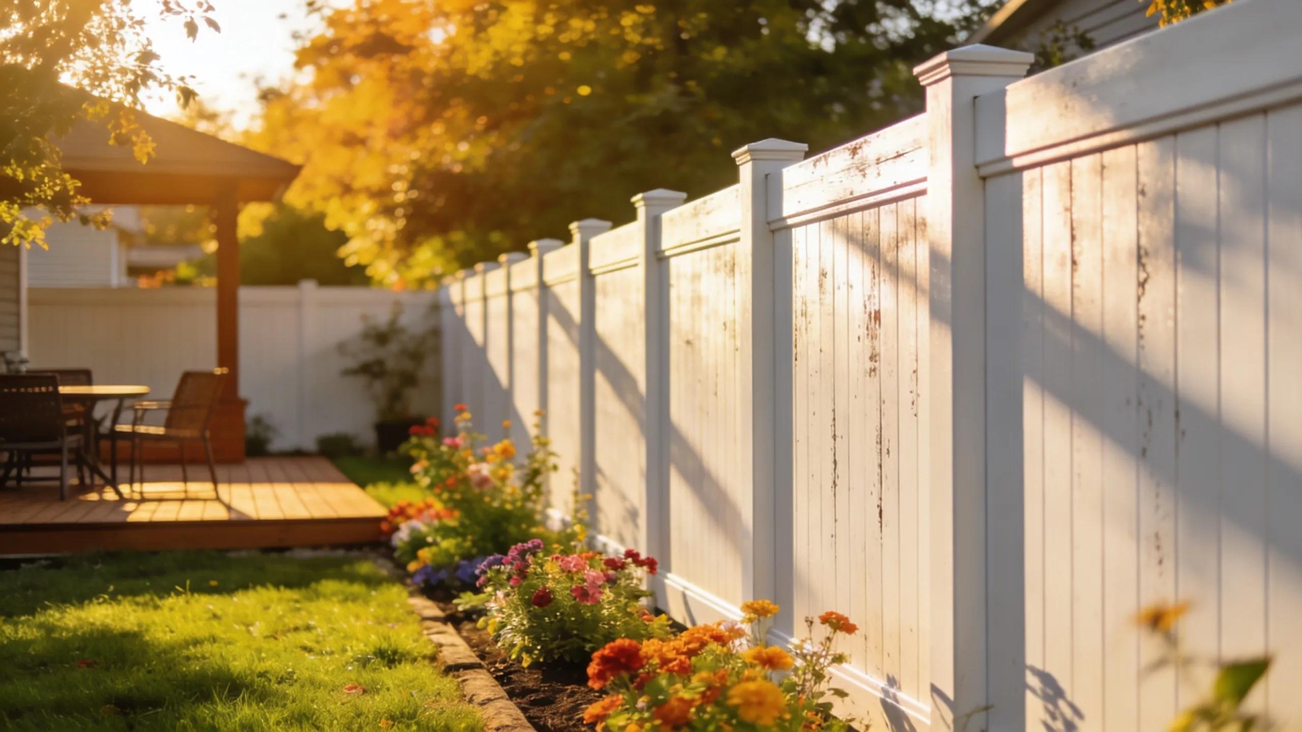 Durable vinyl fence in a sunny backyard, highlighting its aesthetic appeal and reliability