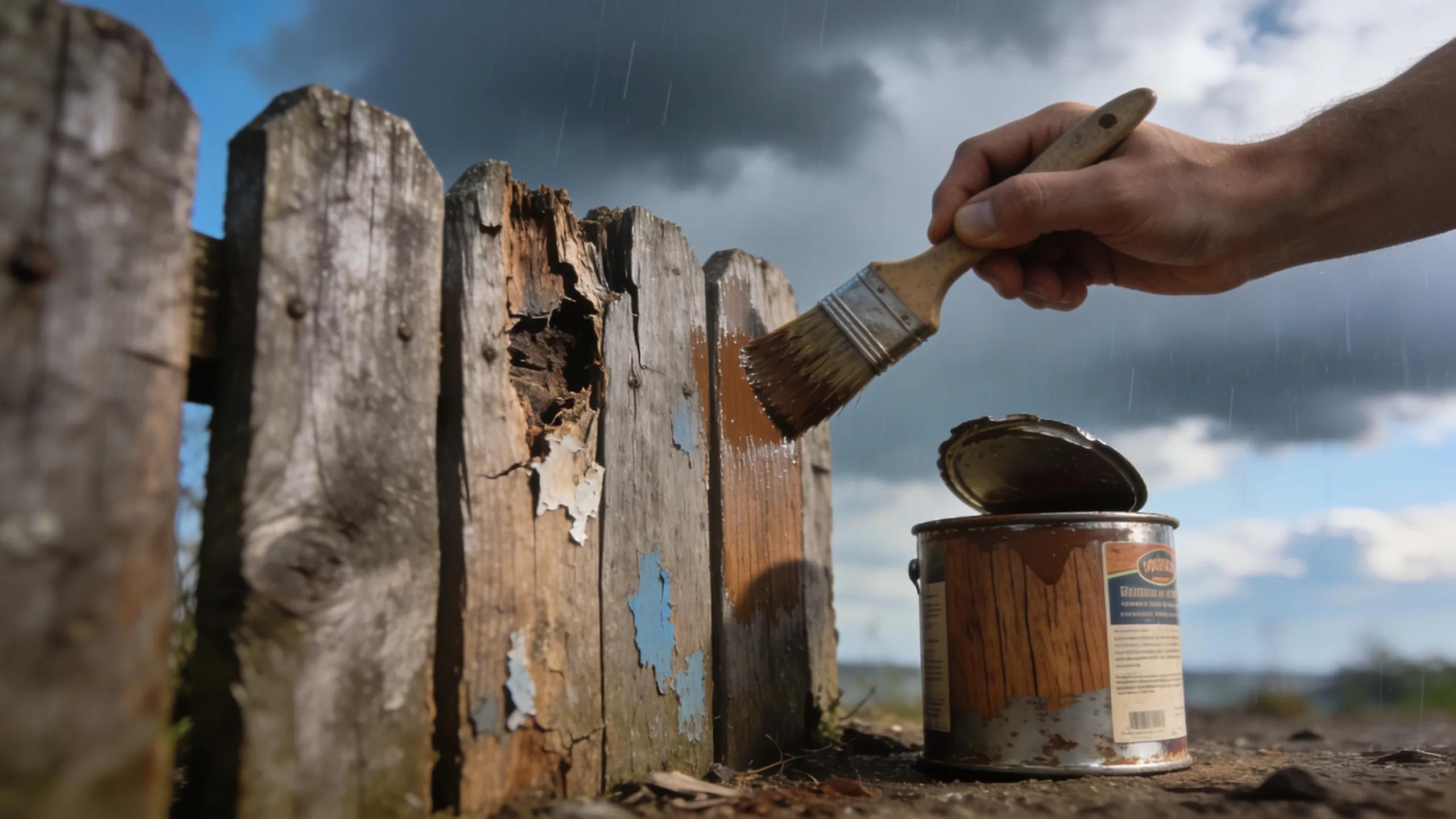 Weathered wood fence needing maintenance, illustrating common challenges faced by wood fencing.