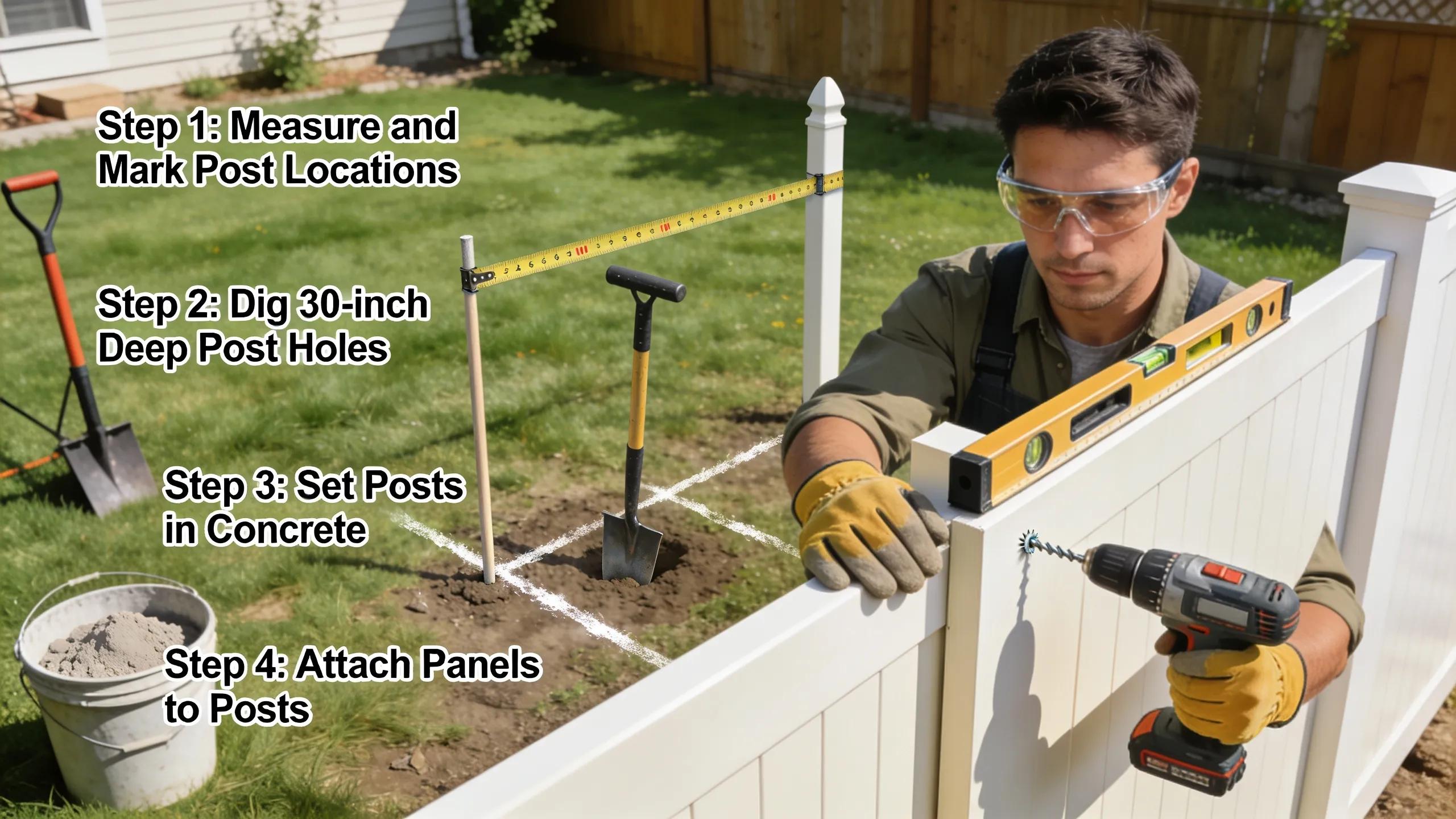 Professional installing vinyl fence panels, illustrating effective installation techniques and methods