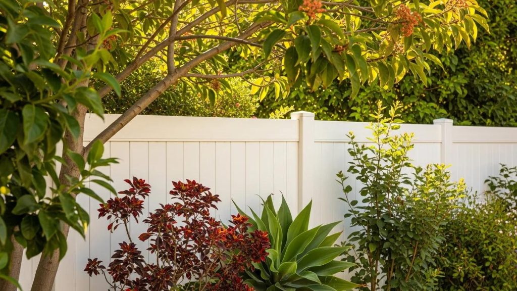 Eco-friendly vinyl fence in a sunny Southern California garden