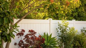 Eco-friendly vinyl fence in a sunny Southern California garden