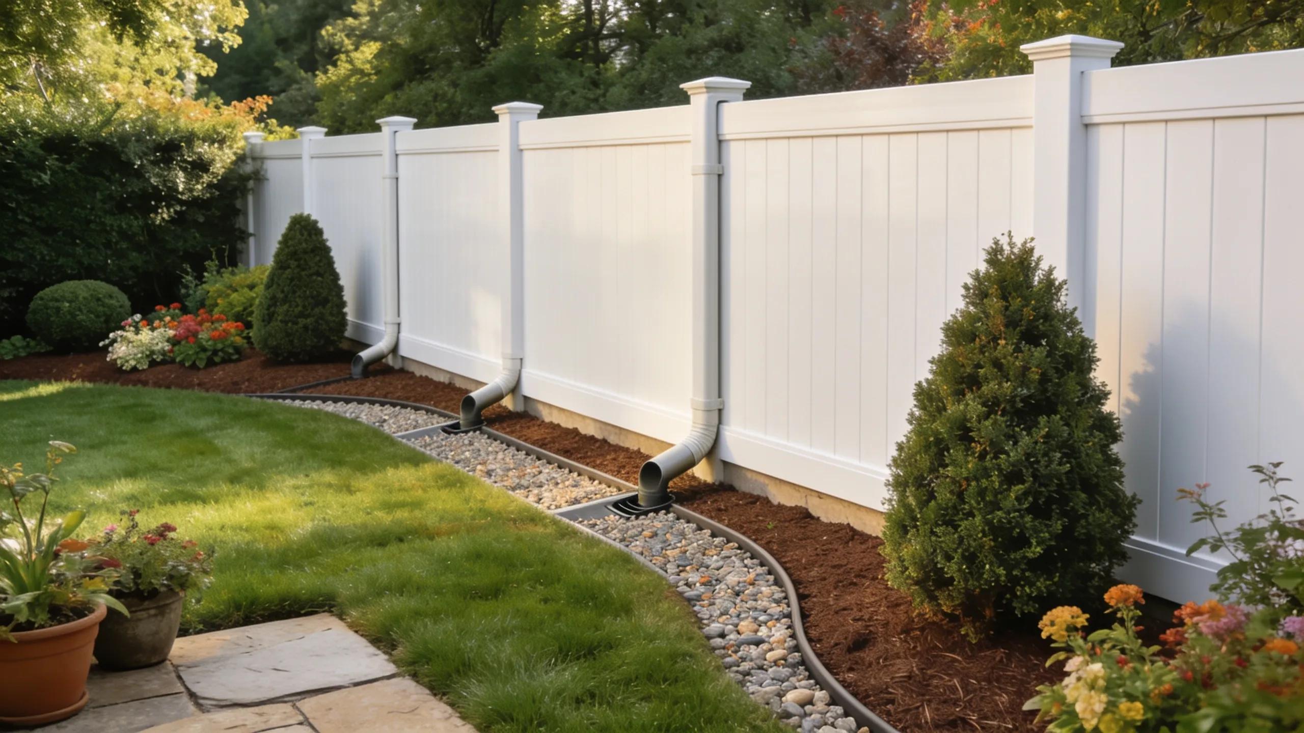 Beautifully landscaped yard with a vinyl fence demonstrating effective mold prevention measures
