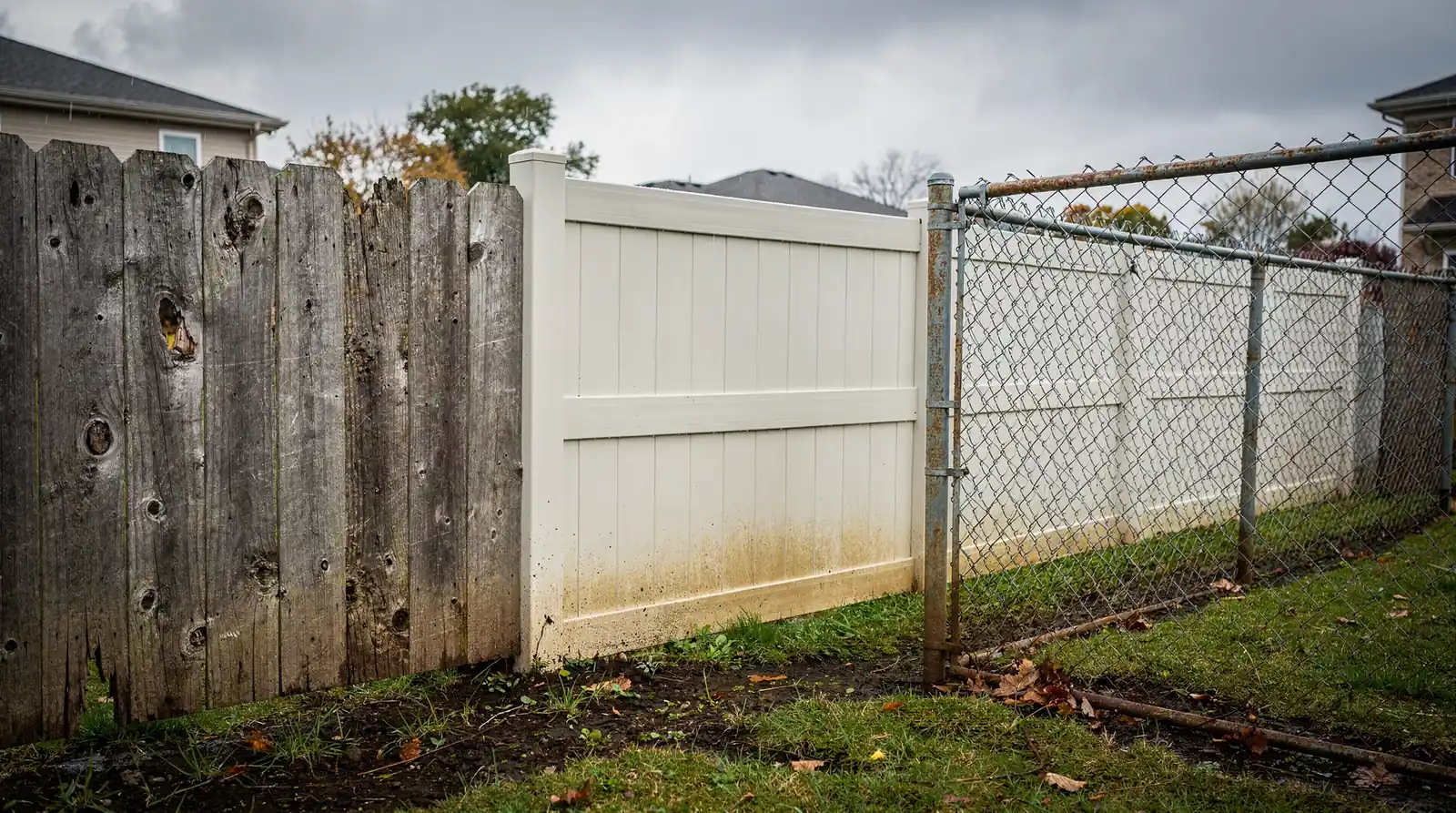 Wood fences remain vulnerable to weather, moisture, insects, and rot over time.; Vinyl fencing