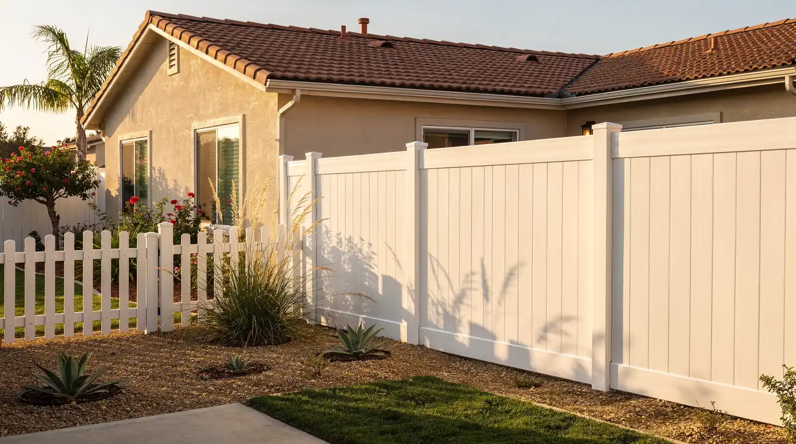 Southern California homeowners can choose from vinyl privacy fences, semi-privacy panels, picket fences, and lattice-top
