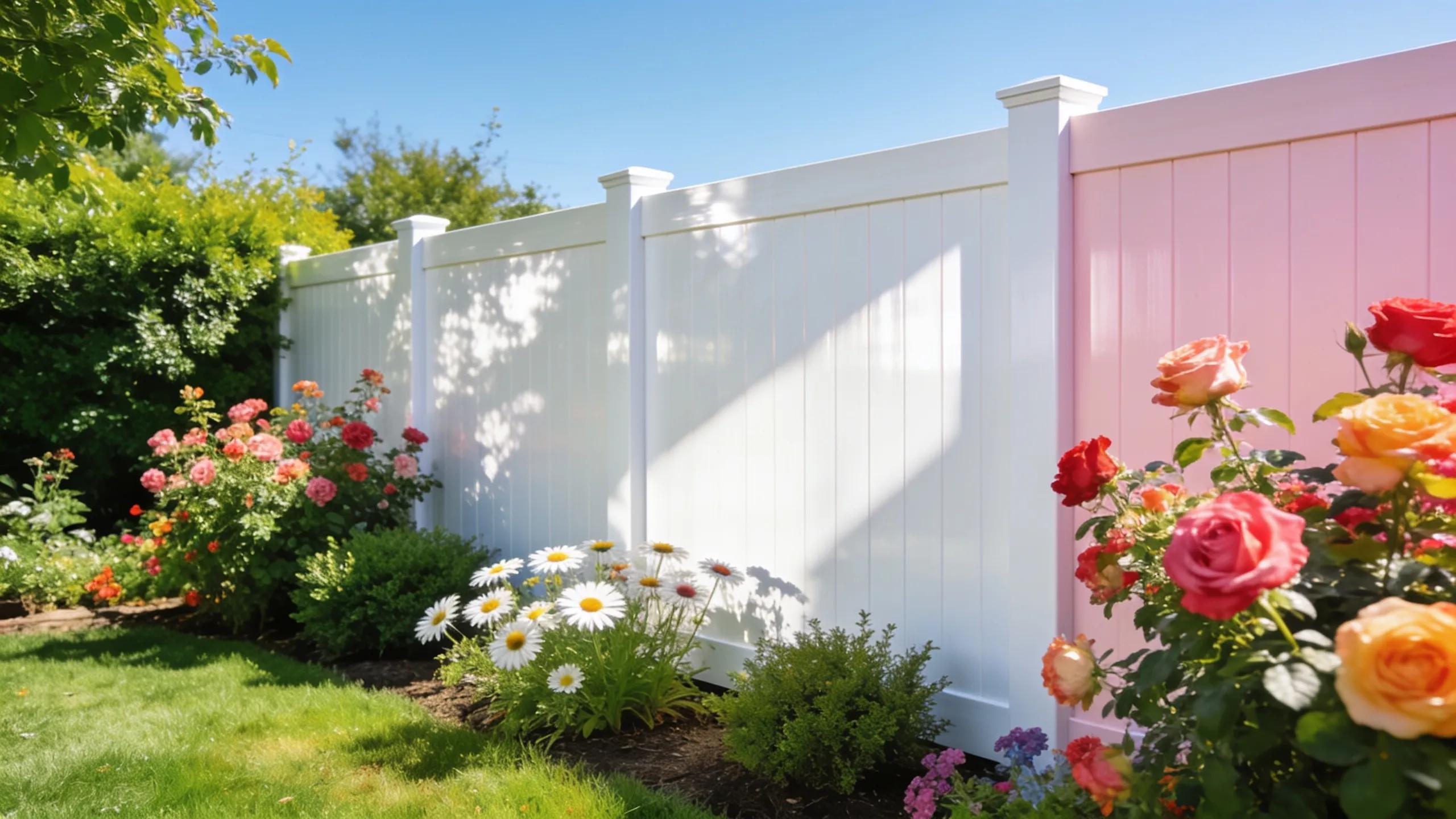 Vibrant vinyl fence in a sunny garden setting highlighting effective maintenance